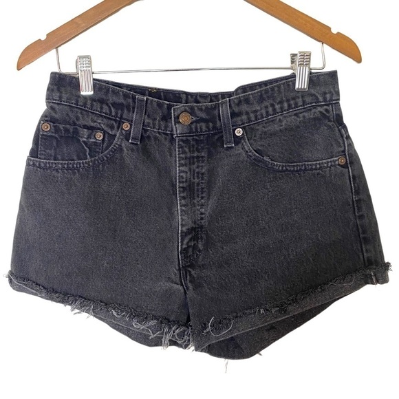 LEVI'S Washed Black Denim Cut Off Shorts - Picture 2 of 11